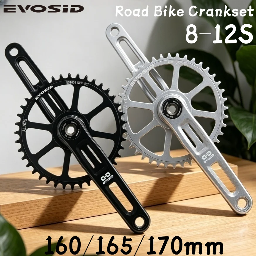 Image of EVOSID Rennrad-Kurbelgarnitur 160/165/170mm Kettenblatt 40/42/44/46/48T Gravel-Fahrrad Integrierte Kurbelgarnitur 11/12-fach Faltbares Fahrrad