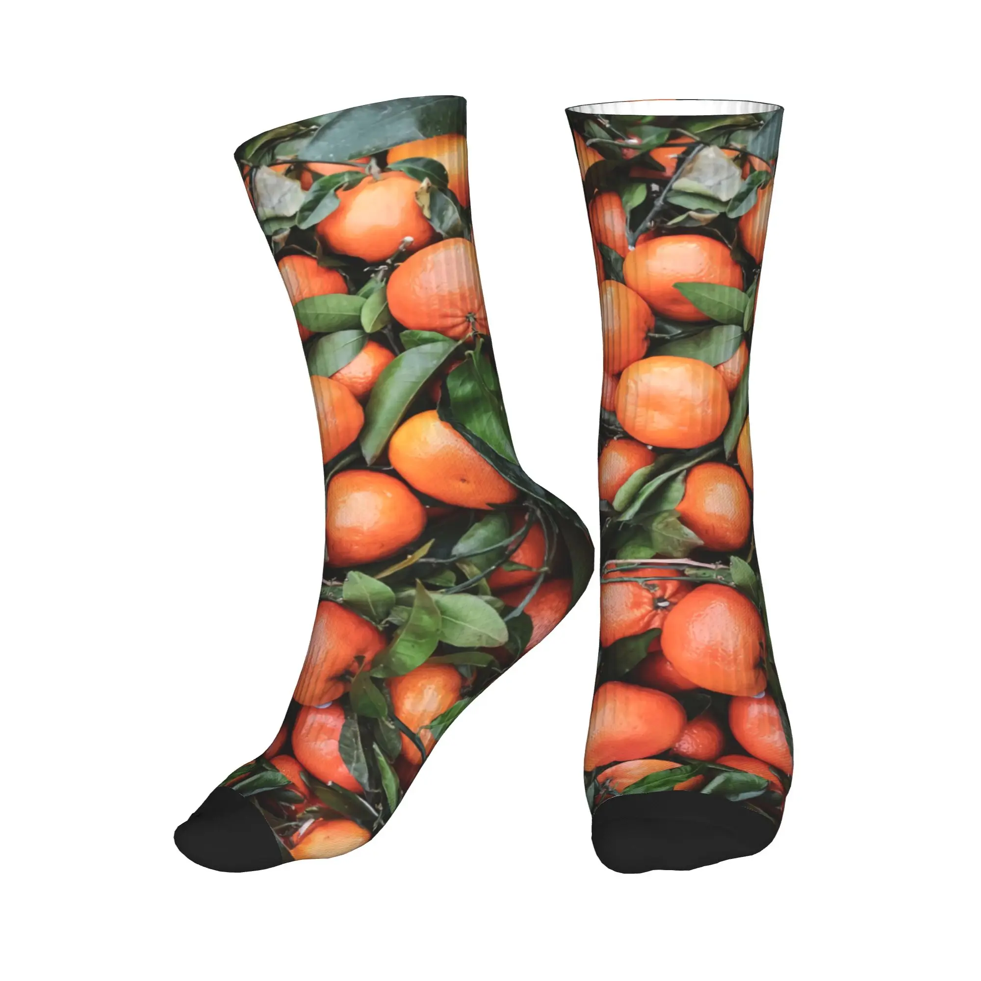 

Fresh Oranges With Green Leaves Mens Crew Socks Unisex Novelty 3D Printing Dress Socks