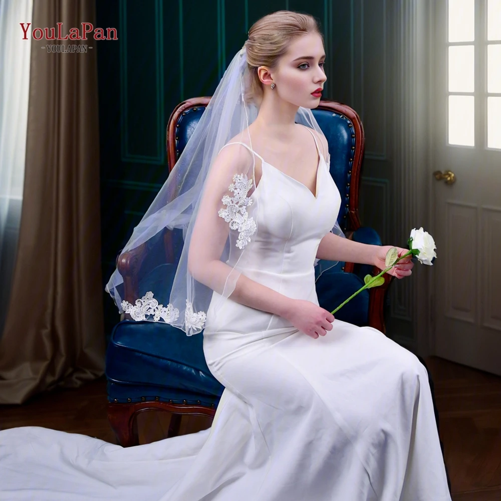 

YouLaPan V78 Wedding Veil Lace Applique Short Bridal Veils Shoulder Length 1 Tier Pencil Edge Communion Accessories Veil