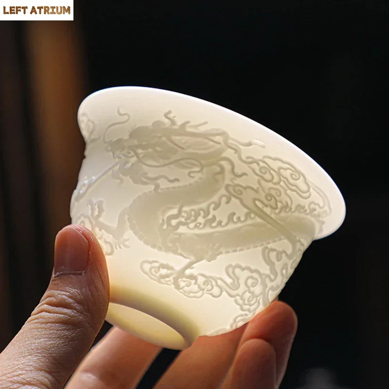 

Ceramics Gaiwan 150ml relief dragon and phoenix pattern kung fu tea maker drinkware tea set tea bowls set