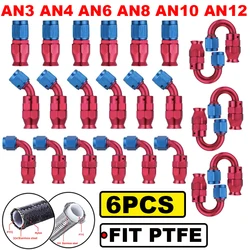 6Pcs AN3 AN4 AN6 AN8 AN10 AN12 Straight 0 45 90 180 Degree Reusable Ptfe Hose End Fittings Adapter For Swivel PTFE Oil Fuel Line