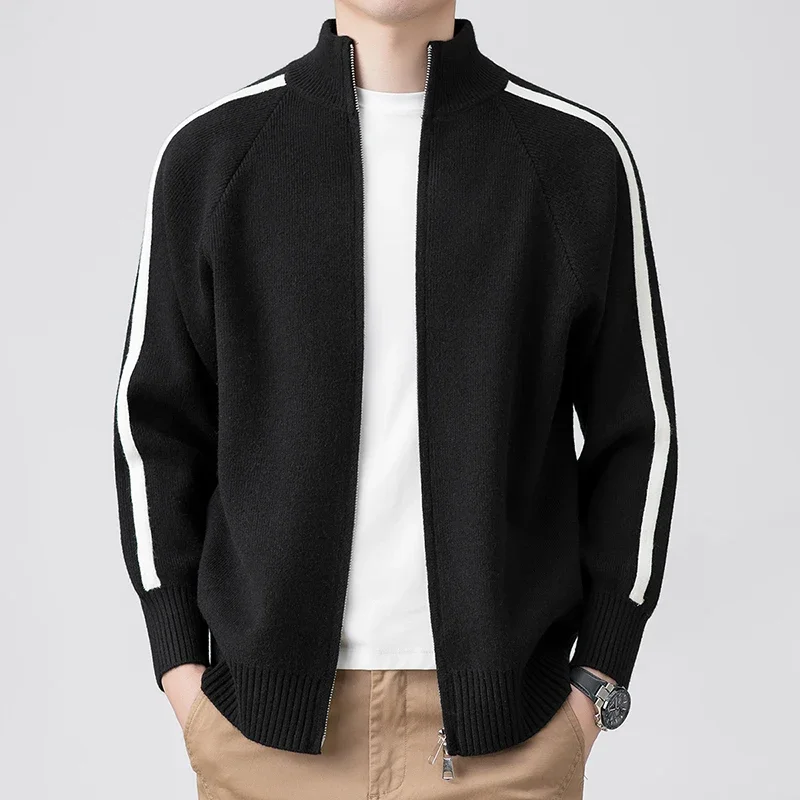 سترة مشغولة من الصوف سترة الرجال ربيع الخريف 2025 جديد الراقية العصرية العلامة التجارية بلون بسيط عادية الوقوف طوق سترة #5