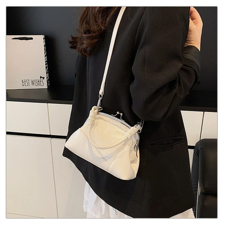 

Lace Patchwork Leather hasp Bag Solid Color Women Retro Handbag Korean Casual Fashion Simple Female Cross body Bags