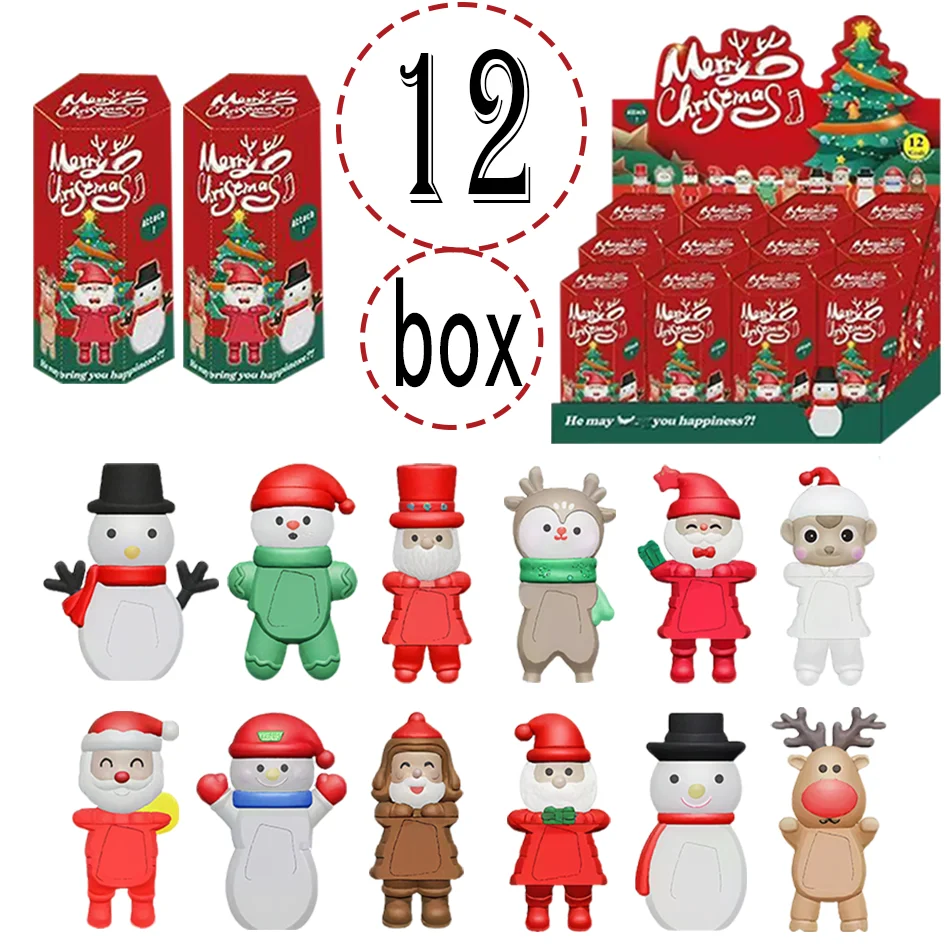 Christmas Papa Blind Box 12Pcs Advent Calendar Blind Box Cartoon Xmas Figurines Xmas Countdown Surprise Box Holiday Decor
