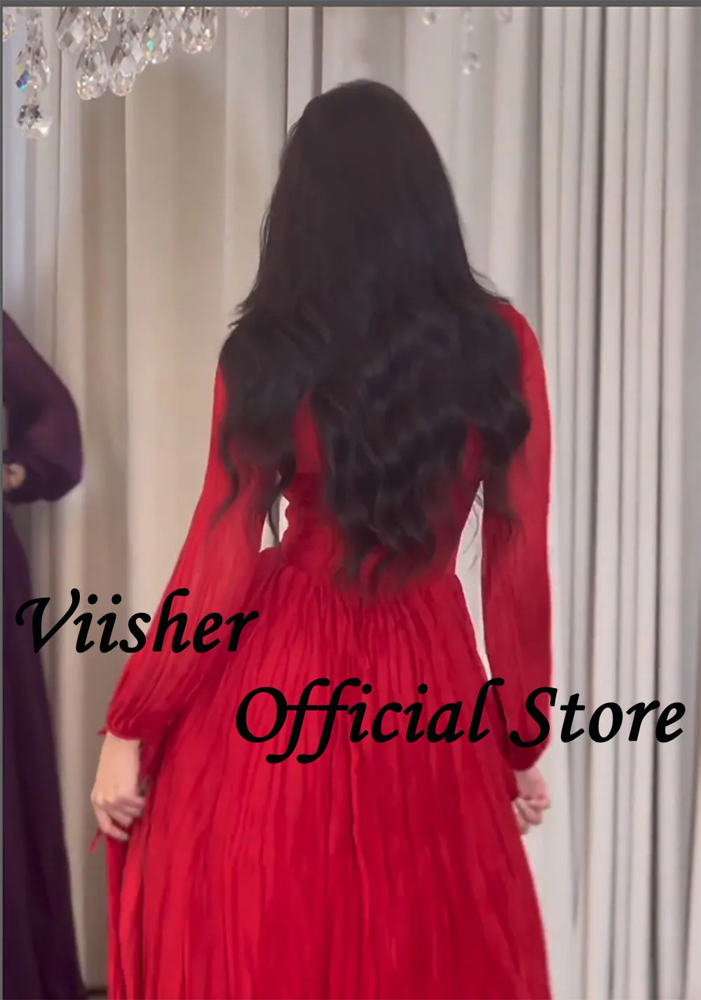 Viisher vestido de noche de sirena roja, manga larga, cuello en V, Dubai, árabe saudita, fiesta de graduación, largo hasta el suelo, vestido Formal con abertura