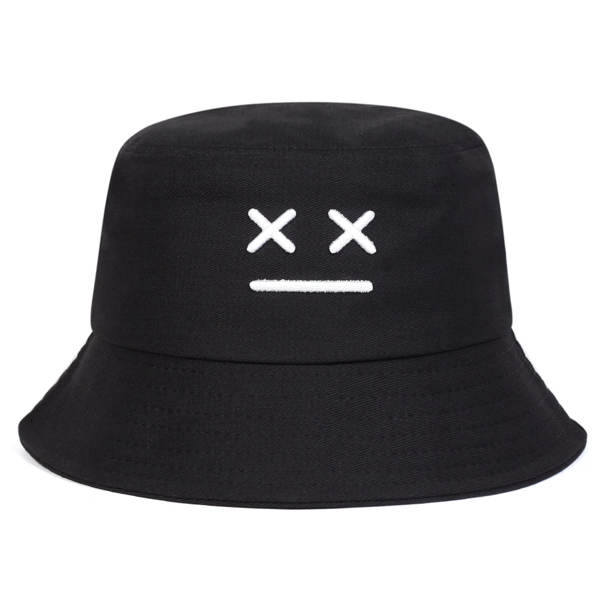 Unisex XX Smiling Face Embroidery Personality Bucket Hats Fishermen Caps Outdoor Casual Cap Sunscreen Hat