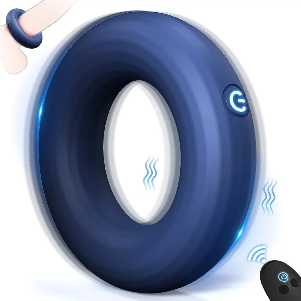 Anillo vibratorio para pene con diseño en forma de O Uniqe, vibrador de anillos para pene de silicona con 10 modos de vibración, vibrador para hombre de doble motor