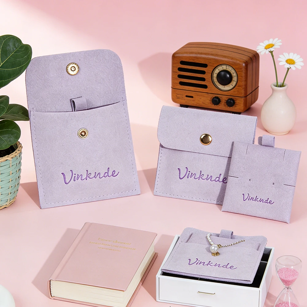 

20/50/100Set Necklace Bracelet Bags Personalized Logo 8x8cm Microfiber Velvet Jewelry Packaging Snap Bag With 6x6cm Pad Card