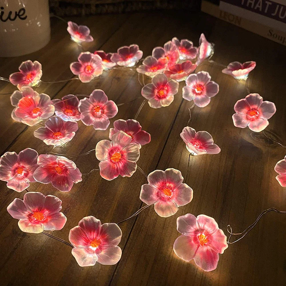 

3M 30LEDS Cherry Blossom Fairy String Lights Pink Flower String Lamps Battery Powered For Outdoor Christmas Garland Decoration