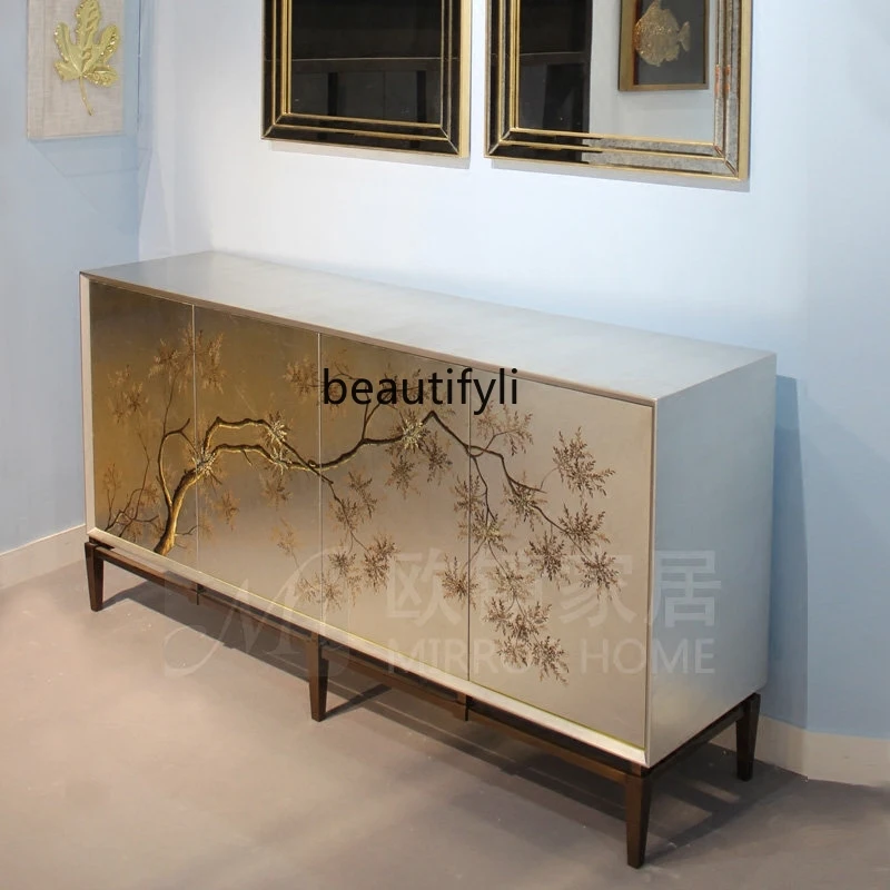 Modern Light Luxury Painted Entrance Cabinet Sideboard  Hand Painted Hall    Aisle Corridor Art Curio Cabinet Locker