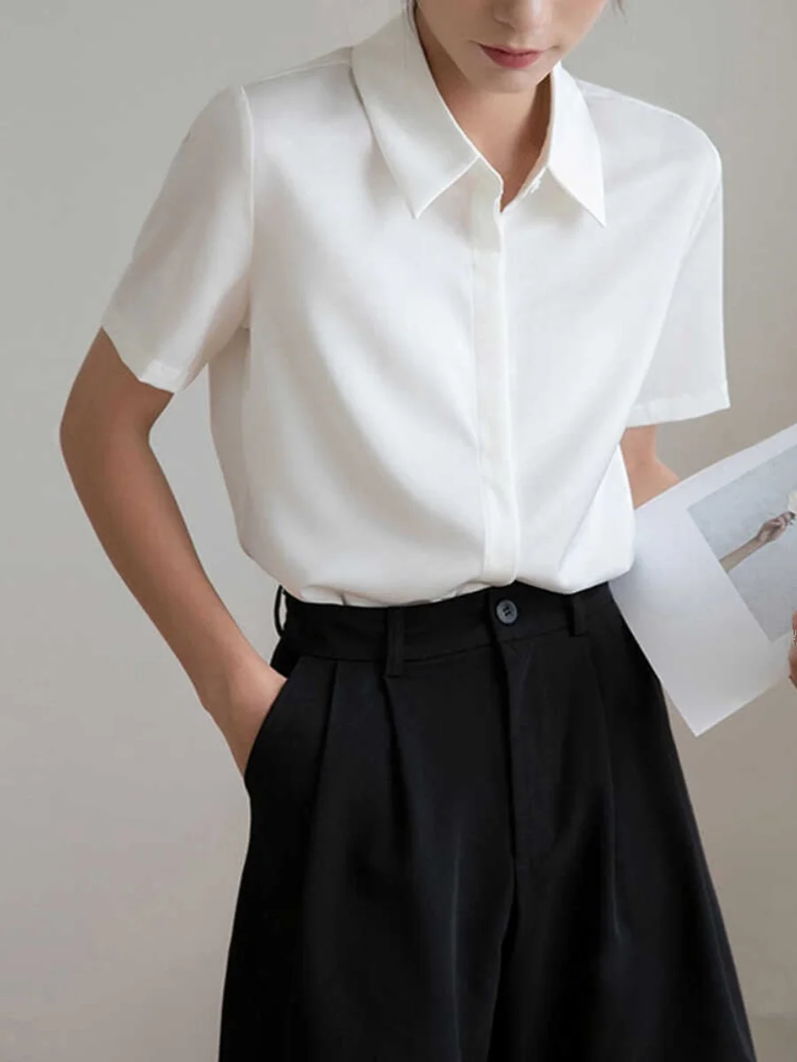 Anti-Wrinkle White Short sleeve Shirts Women Summer New  Temperament Interview Top Commuter Professional Non-Ironing Shirt