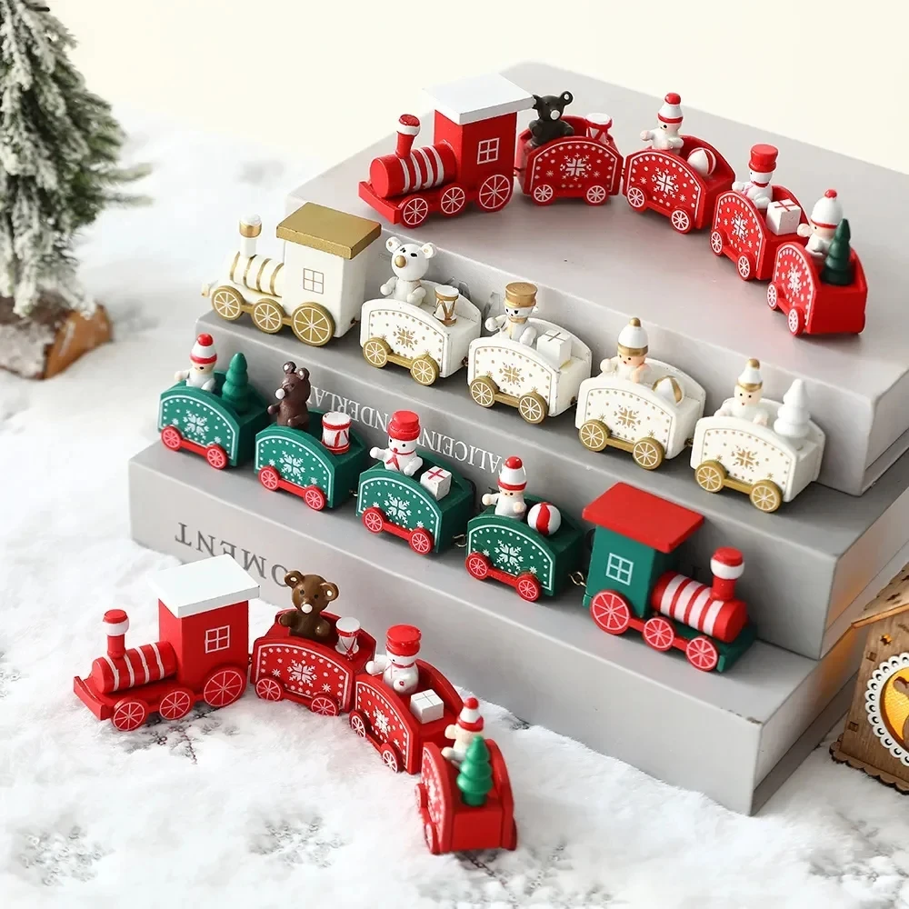 Kids Christmas Plastics Train Toy Mini Train Decor Set for Christmas Party Christmas Train Ornament Fun Gift Home Decoration