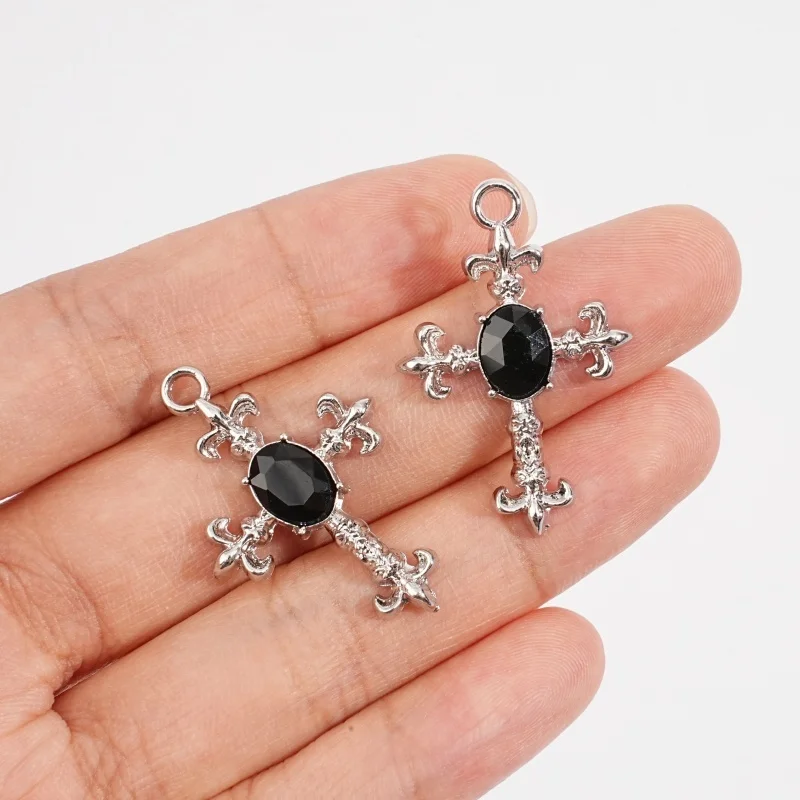 5 piezas de accesorios góticos plateados con diez incrustaciones de diamantes de imitación negros ovalados para hacer collares, pendientes, pulseras y joyería.