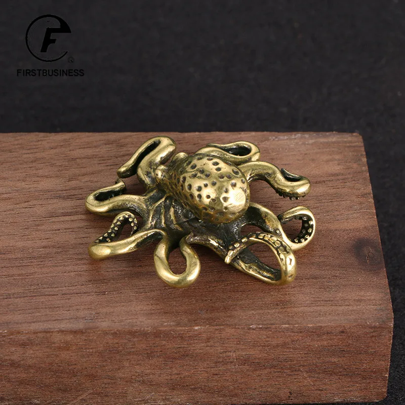 Solid Brass Octopus Animal Figurines Miniatures Desktop Ornament Accessories Creative Table Tea Pet Craft Home Decorations Retro image 5
