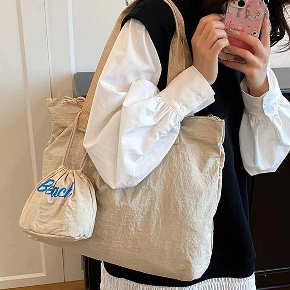 

Leisure Composite Tote Bags Dopamine Japanese Style Large Capacity Handbag Beach Letter Simple Drawstring Shoulder Pouch Daily