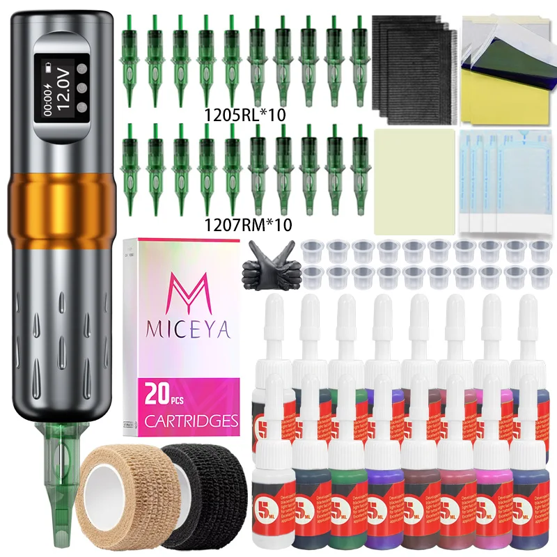 

MICEYA Tattoo Pen Kit Wireless Rotary Tattoo Machine Pen Kit With 20pc Cartridge Needles New Permanent Makeup Tattoo Machine Kit