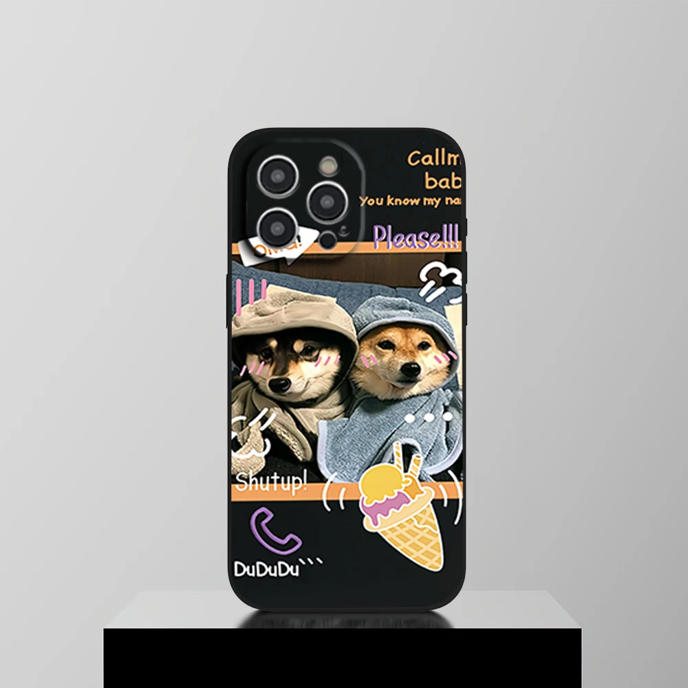 Puppy Brothers Funny Cute Dog Couple Phone Case For iPhone 16 11 12 13 14 15 Pro Max Plus Black Soft Shell