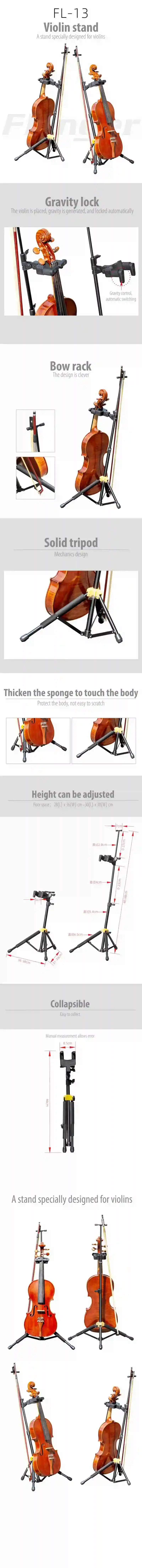 Flanger FL-13 Violin Stand Looped Violin Metal Stand Individual Bow Positions Black 3 Legged Support Bracket Violin Accessories