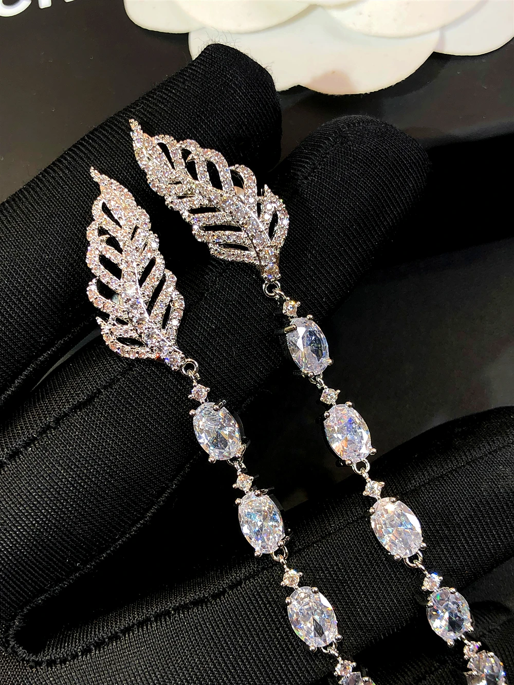 Banquet wedding dress earrings with long leaf, water drop, and tassel romance ear accessory