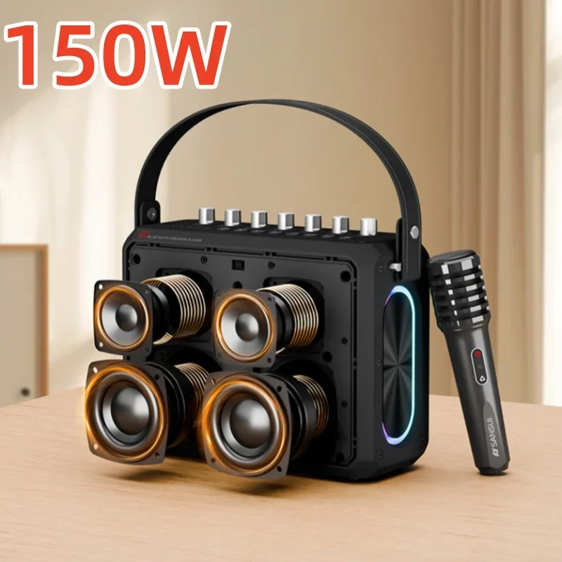 Shanshui T98 Беспроводная связь Bluetooth 5.3 Высококачественная мощность 150 Вт Открытый портативный караоке Высококачественный динамик с микрофонами