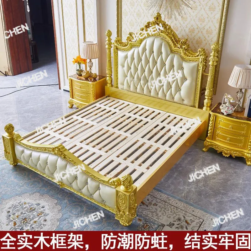 

ZQ Французская кровать из массива дерева и кожи 1,8 метра, двуспальная вилла, главная спальня, европейская кровать, свадебная кровать принцессы, расширенная 2,2 м
