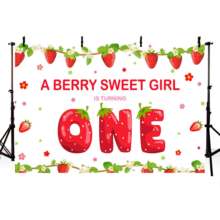 Mehofond Personalized Sweet Berry One Baby 1st Birthday Backdrops Strawberry Fruit Grow Up Photography Background Photo Studio