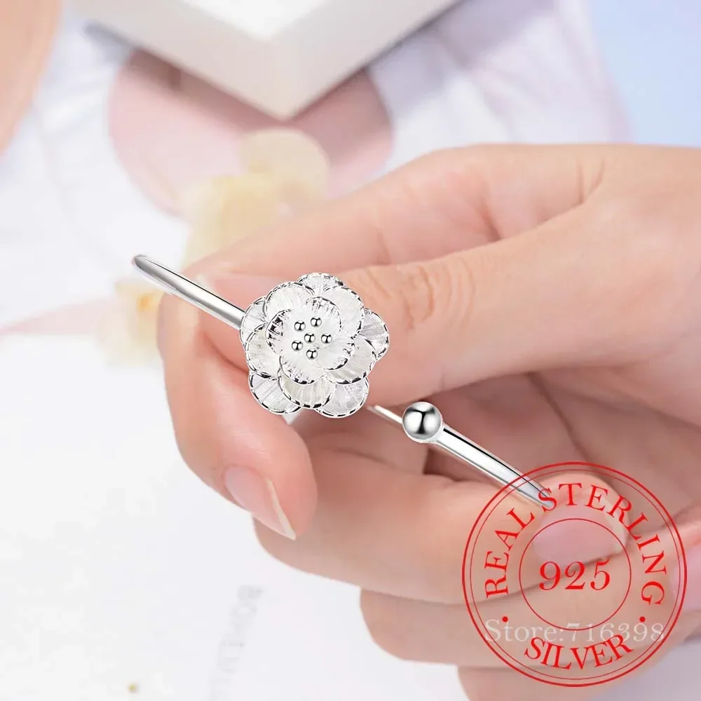

Cherry Blossom Flower 925 Sterling Silver Opening Bangles For Women Pulseira Silver 925 Jewelry