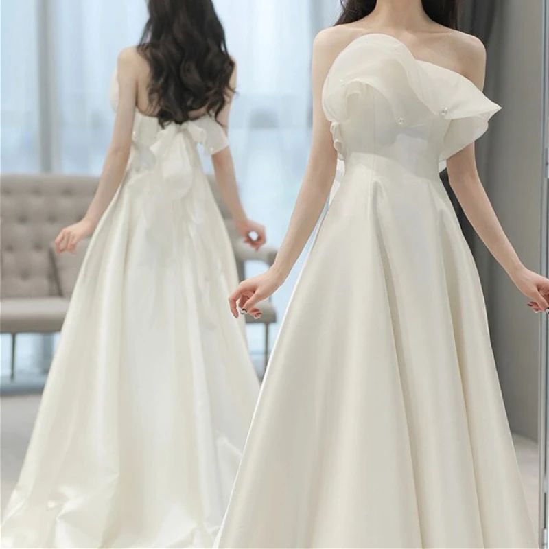 

Women Gown Dress Long Dresses Party Night A Line Vestidos Sleeveless Strapless Wedding Streetwear Elegant White Y2k Evening