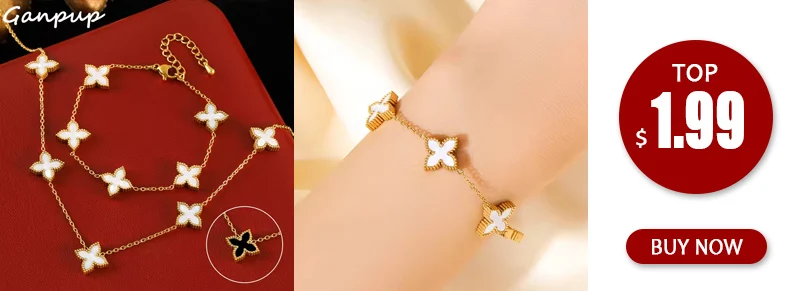 GANPUP 316L Edelstahl Blume Zirkonia Halskette Armband Ohrringe Set Statement 18K PVD vergoldet Stilvoller Schmuck Geschenk – Detail 2