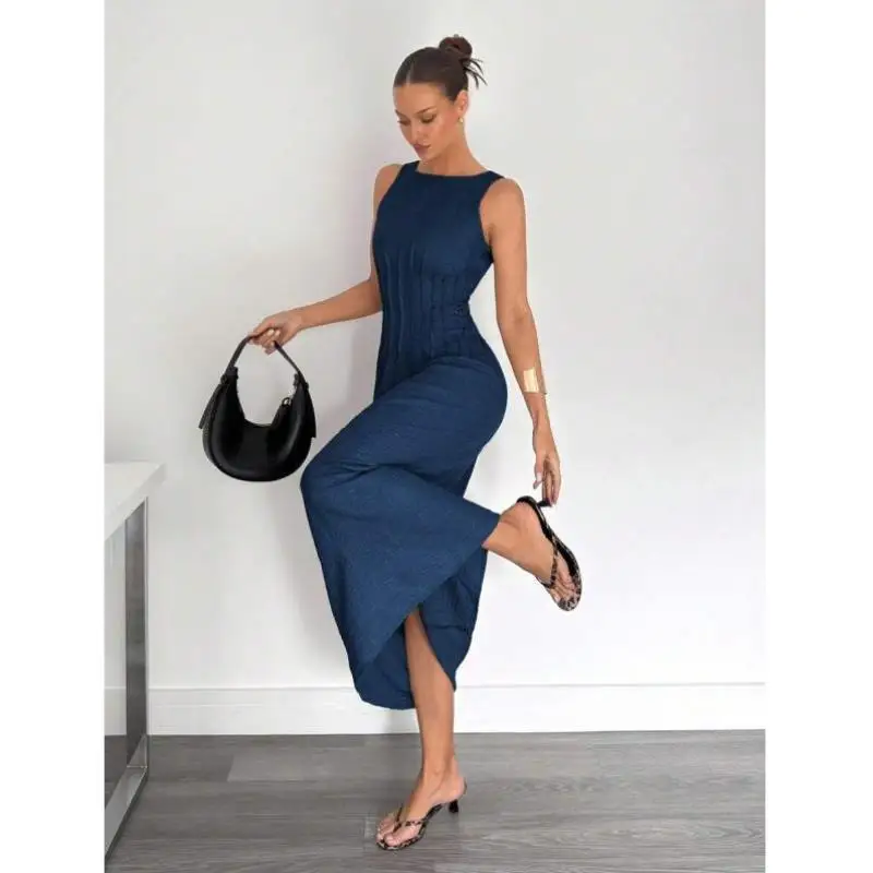 

Summer Long Skirt Pleated Design Split Waist New Sle Casual Sport Suit Seven Sve Autumn Season No Brand JES4355