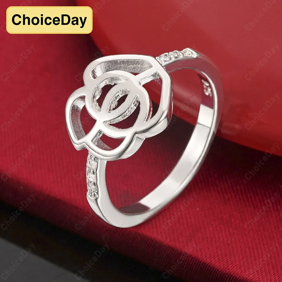 

ChoiceDay Elegant 925 Sterling Silver 7-10 Exquisite Rose Ring Women's Temperament Party Accessories Jewelry