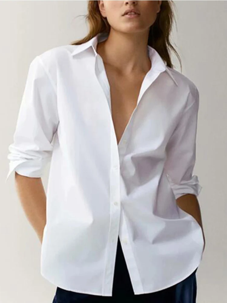 White Blouse for Women, Withered England Style, Office Lady, Simple Fashion, Poplin Tops, Shirts for Women