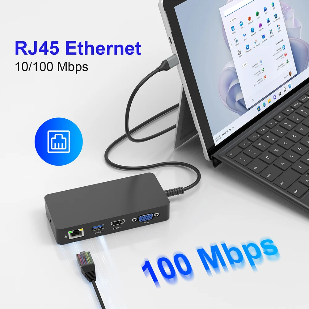 USB C HUB for Microsoft Surface Pro PD DC Charge Dock with HDMI 4K 60Hz VGA RJ45 Micro SD TF Card Reader USB Adapter Type C Hub