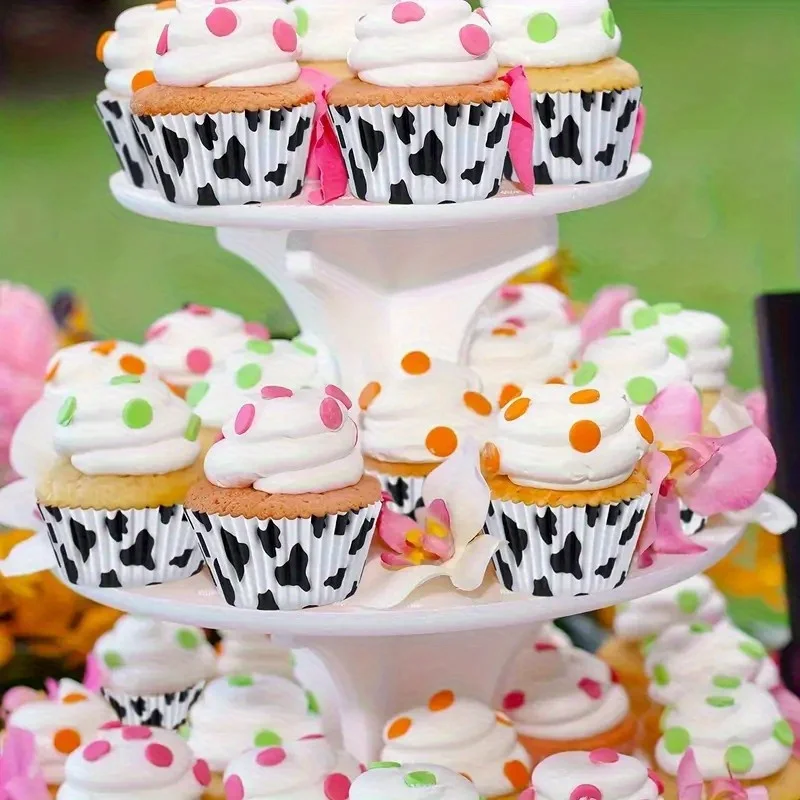 100pcs Mini Cake Liner Stand Cake Greaseproof Paper Tray Cupcake Cups, Cute Pattern, for Birthday Party Favors, Baking