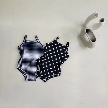 Baby Girls' Floral Swimsuit Set with Matching Hat 2 2024 New Baby Kid's One-piece Swimwear With Hat Toddler Girl's Dot Floral Suspenders Swimming Suit Summer Beach Wear 2