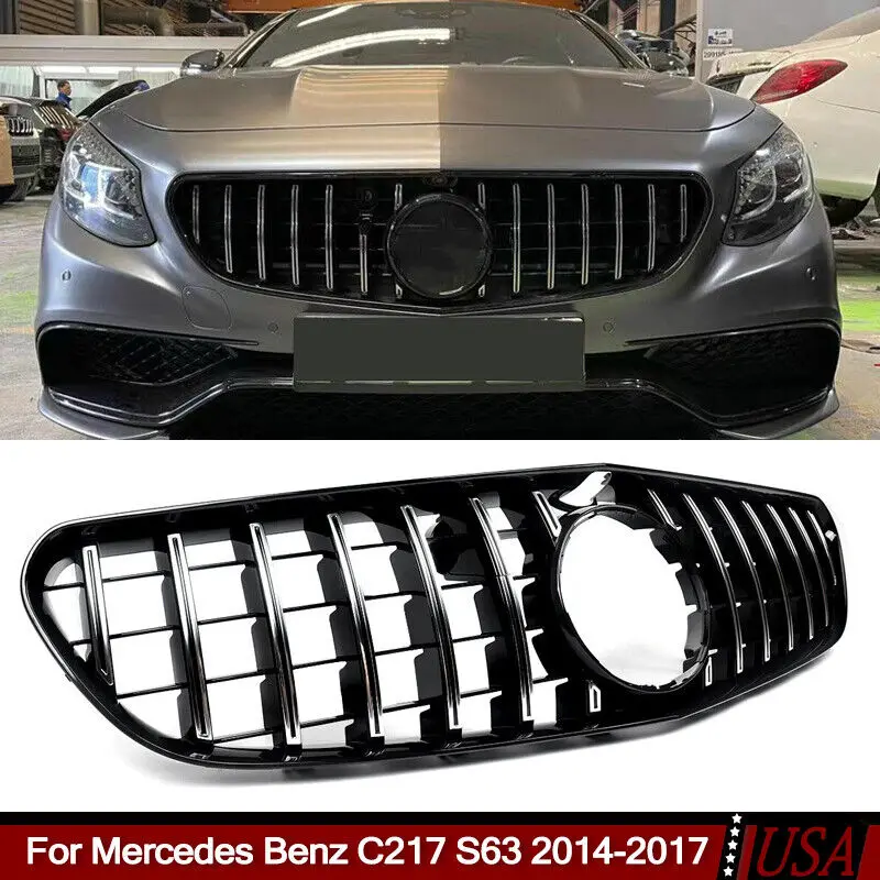 

GT Front Grille Grill Chrome+Black For Mercedes C217 S63 S65 AMG Coupe 2014-2017