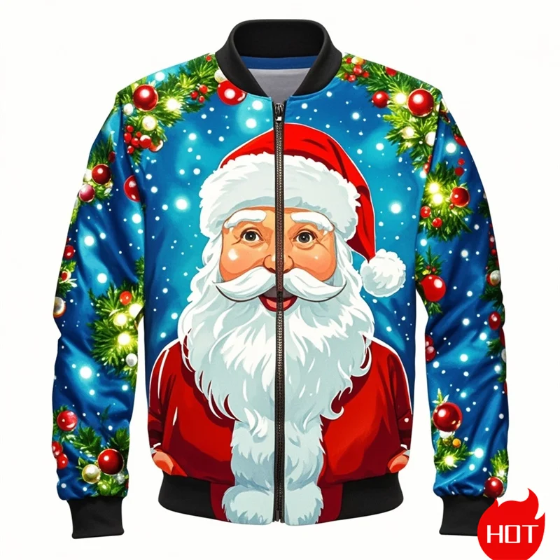 Autumn Fashion 3D Printed Merry Christmas Jacket Cute Santa Claus Xmas Graphic Jackets Men Unisex Funny Streetwear Mens Clothing