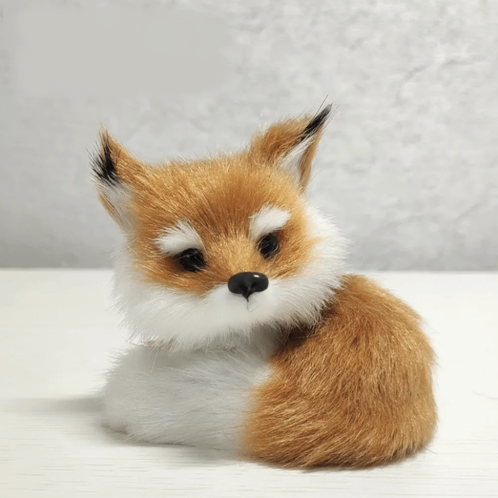 Mini Simulation Fox Figurine Artificial Animal Fox Furry Desktop Ornament Squatting Sitting Fox Model Festival Gift