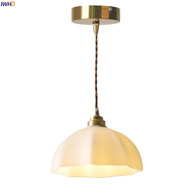 

IWHD White Glass LED Pendant Lights Kitchen Island Restaurant Cafe Loft Vintage Wabi Sabi Copper Hanging Lamp Lighting Luminaire