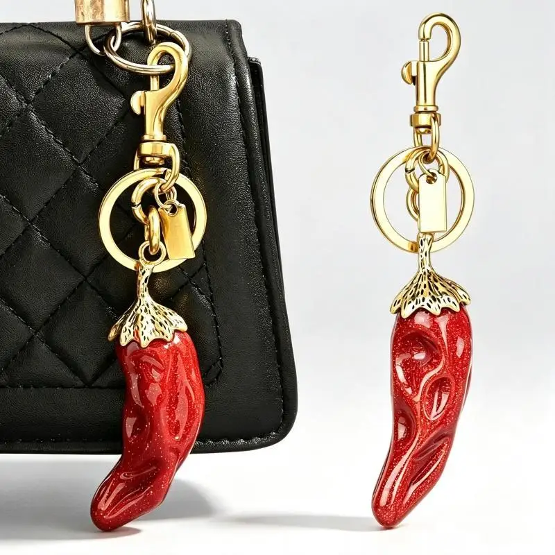 Lucky Chili Pepper Keychain High Gloss Wear-Resistant Designer Bag Charm Stylish Purse Accessory Gift for Students