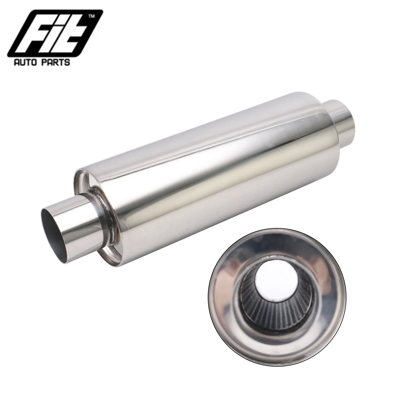 High Quality Stainless Steel Exhaust Sport Muffler Pipe Chrome Car Resonator 2'' 2.5'' 3'' Inlet Racing Muffler