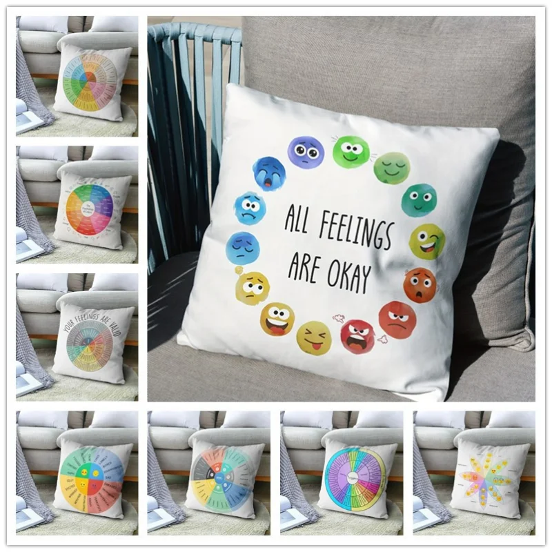 Emotional Wheel Design Home Decor Cushion Cover Square Office Decorative Pillowcase Sofa Bedroom Soft Throw Pillow Covers Gifts