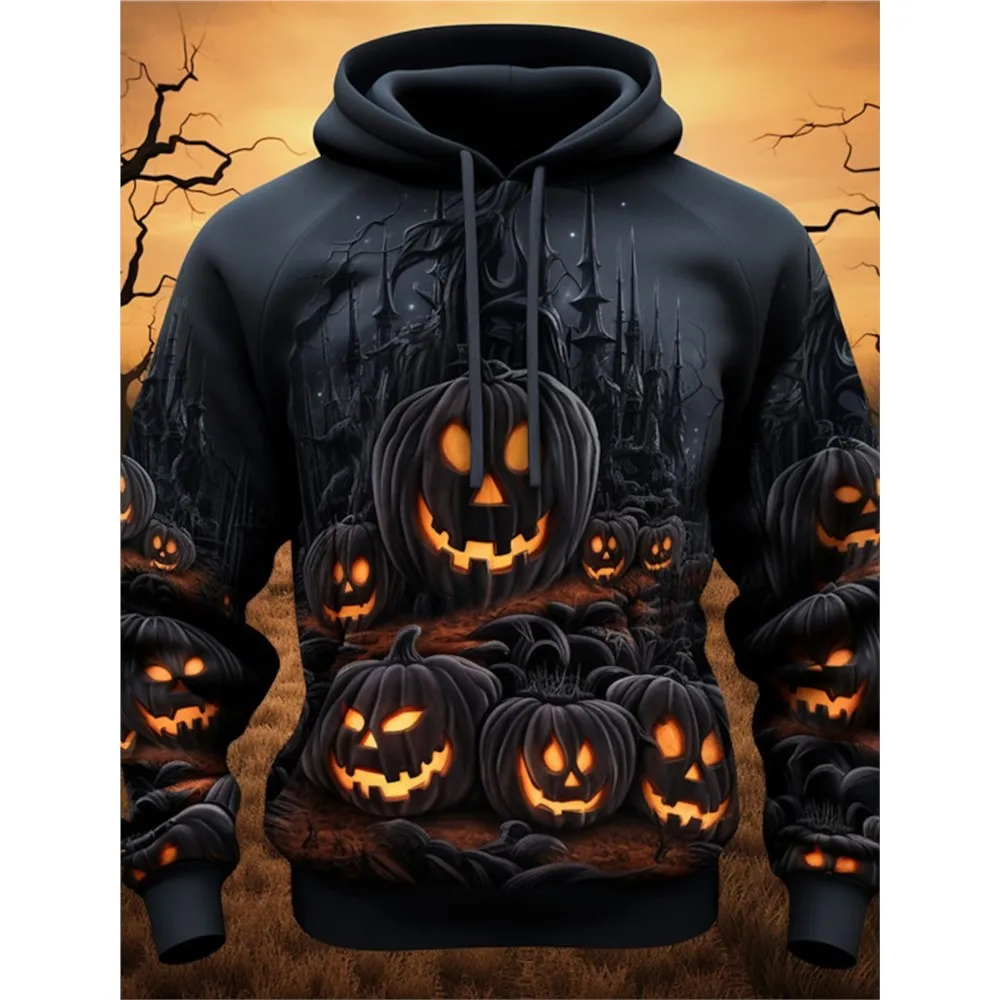 New Halloween Women/Men Graphic Hoodie Skull Pumpkin Print Classic Casual Couple 3D Pullover Holiday Out Hoodie Long Sleeve Y2K