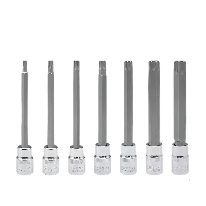 7Pcs for 3/8inch Drive Extra Long Torx Star Bit Socket Set T25, T30, T40, T45, T50, T55, T60 Size car repair tools