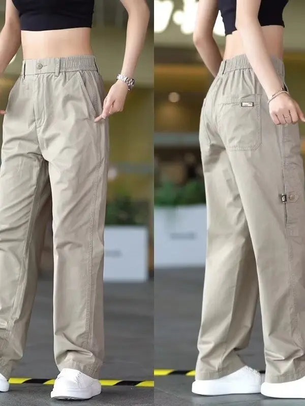 

Мужские повседневные брюки свободного кроя с прямыми штанинами для осени и зимы, рабочие брюки для активного отдыха, молодежные эластичные спортивные брюки цвета хаки