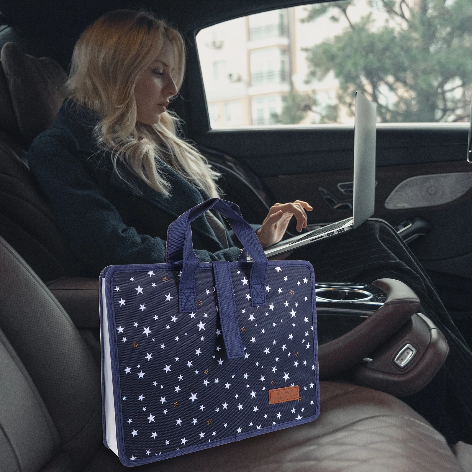 

13 Pockets Expanding File Folder Waterproof Oxford Fabric Document Organizer for A4 Papers Portable Handle Storage Bag