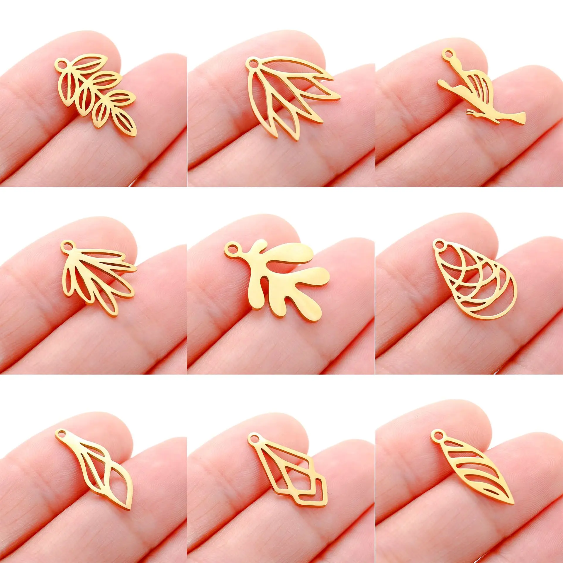 5Pcs/Lot Stainless Steel Charm Irregular Geometry Hollow Leaves Charms for Earrings Making Diy Bracelet Necklace Accessories New