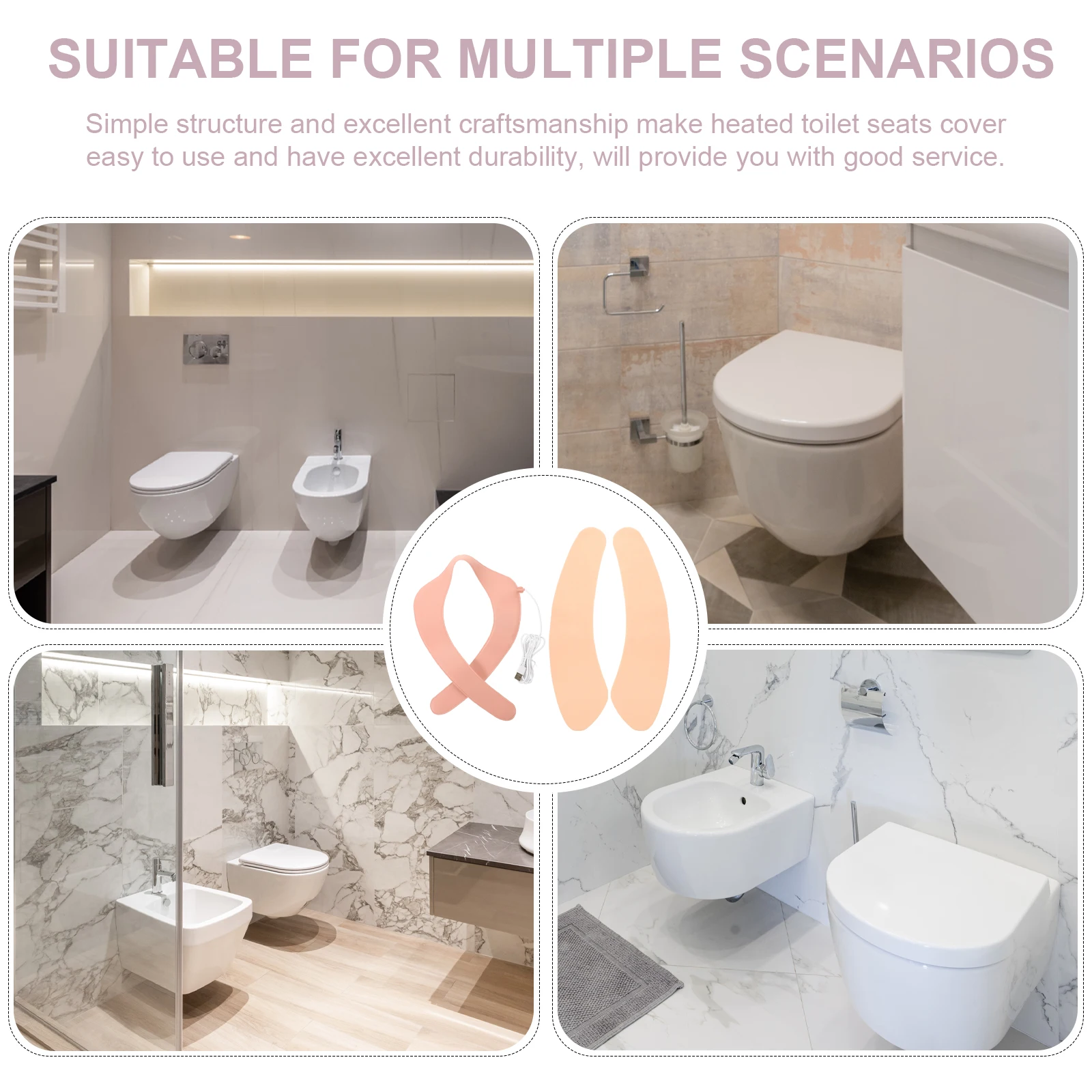 

Heated Toilet Seat Cover 10W Low Heating Fast Warm Up Skin Friendly PU Flannel Cushion for Winter Bathroom Use