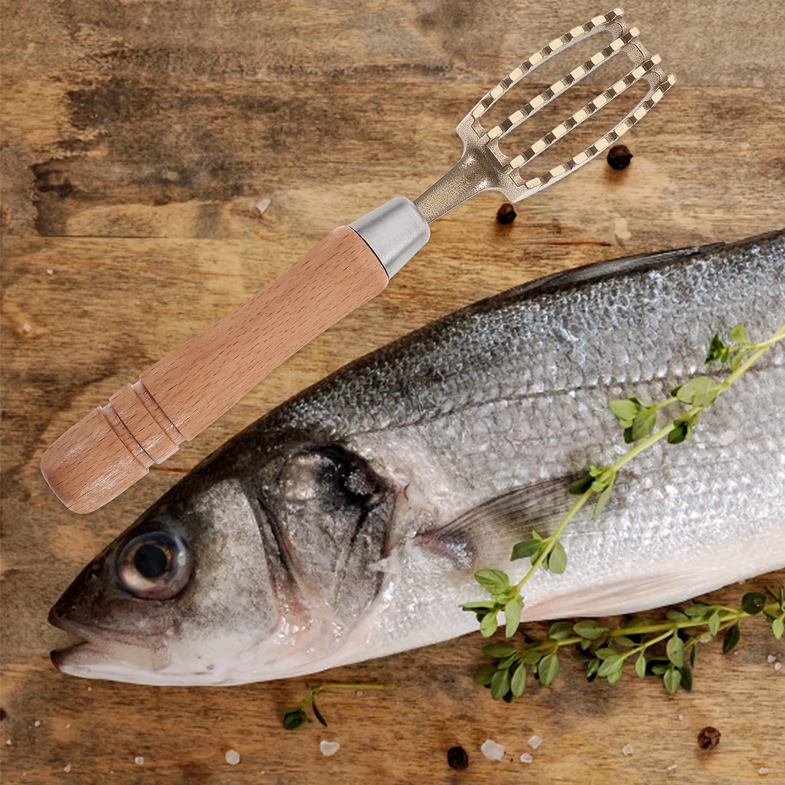 

Fish Scale Scraper Brass Construction Anti-Slip Handle Quick Efficient Seafood Cleaning Tool Kitchen Fish Scaling Scraper