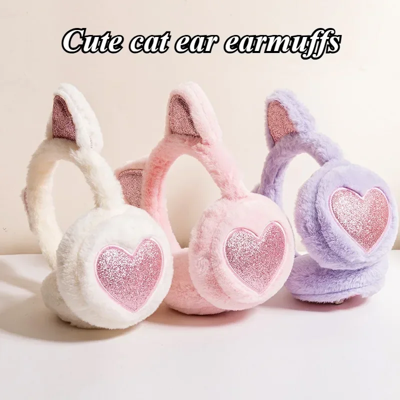 Hot Cute Cat Ear Earmuff Glitter Soft Plush Warmer Women Kids Lovely Cat Ears Warmer Earmuffs Outdoor Cold Protection Ear Cover